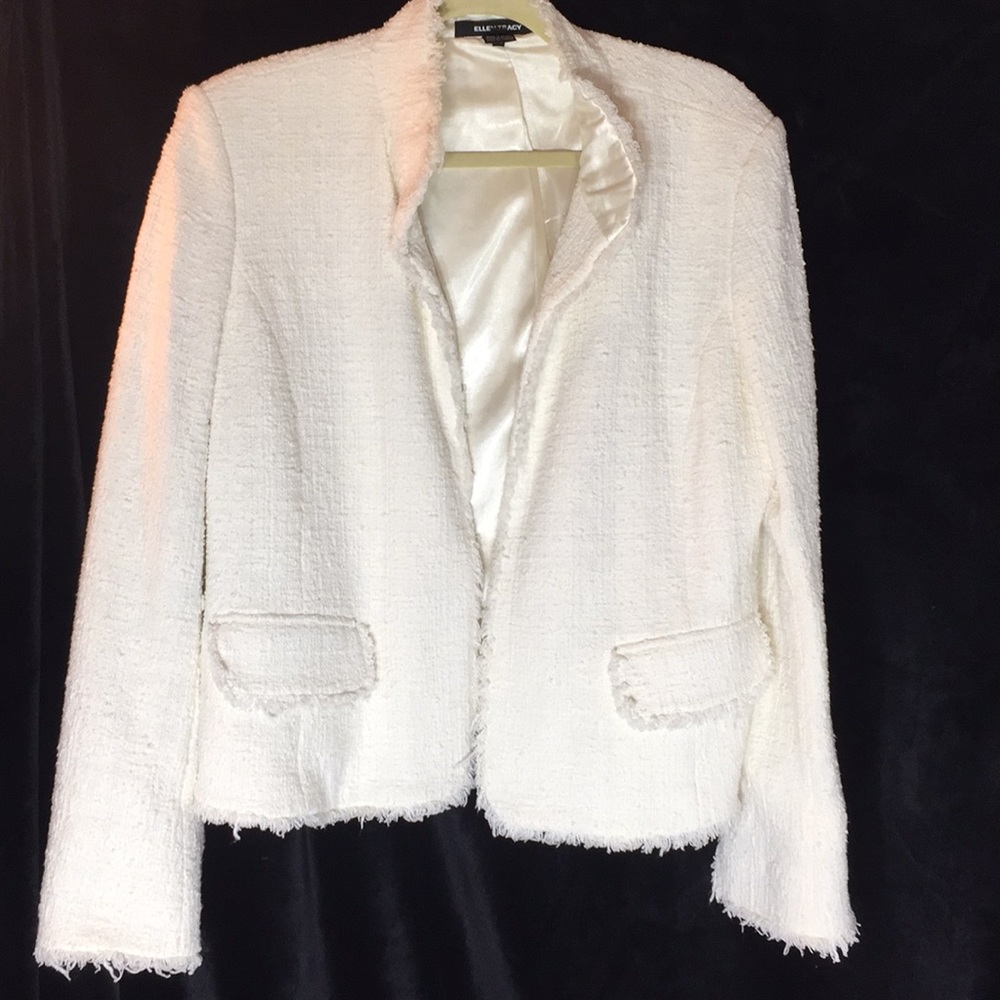 Textured fringe blazer Ellen Tracy size L Ivory